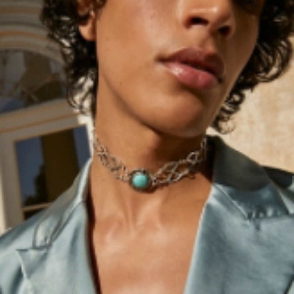 Free People Riders in the Sky Silver Choker Necklace Turquoise Coastal Cowgirl